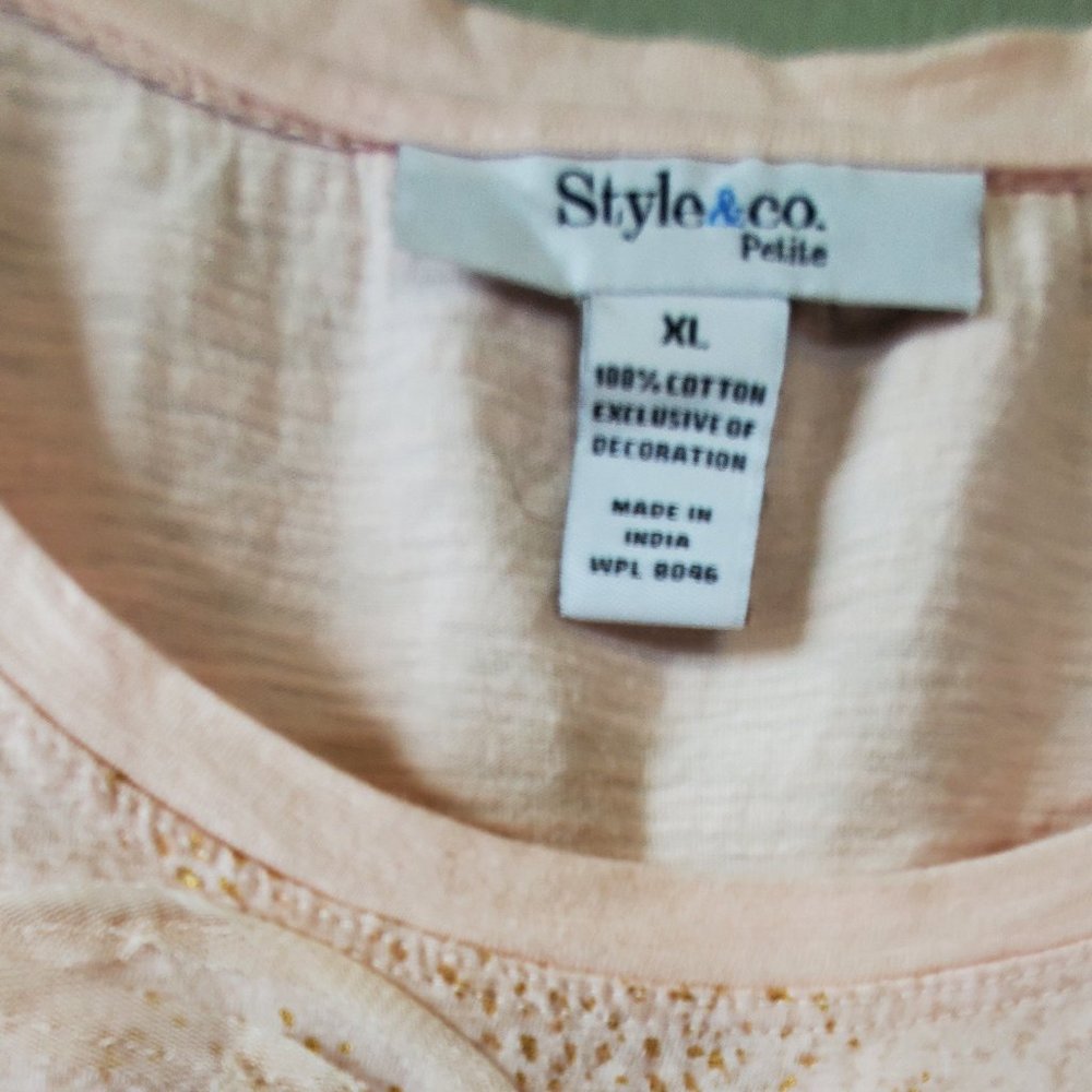 Style&Co Pink Lace and Glitter Top - Picture 3 of 5